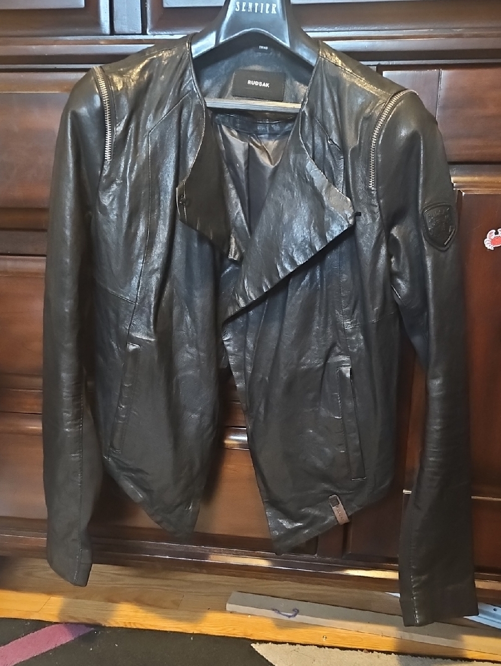 RUDSAK Black Leather Draped Front Moto Jacket